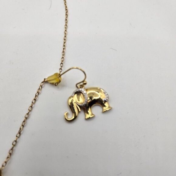 Gold Tone Elephant Necklace Earrings Set Crystal Accents 18" - Picture 5 of 6